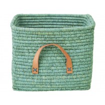 RICE basket in mint with leather handles