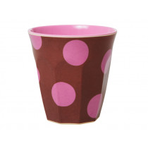 RICE Melamine Cup BROWN WITH SOFT PINK DOTS