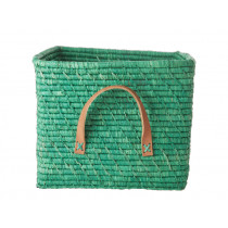 RICE Raffia BASKET with Leather Handles green