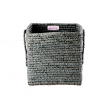 RICE Small Square Raffia Basket DARK GREY