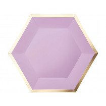 Rico Design 10 Large Paper Plates HEXAGON lilac/gold