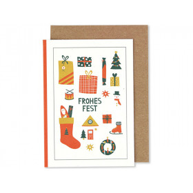 Ava & Yves Greeting Card FROHES FEST Boots & Presents mustard/orange