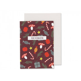 Ava & Yves Greeting Card APPLE & CANDY CANE "Frohe Weihnachten" aubergine