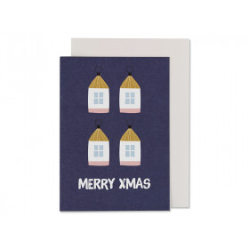 Ava & Yves Greeting Card HOUSES "Merry Xmas" blue
