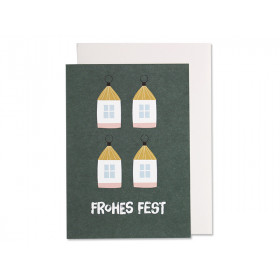 Ava & Yves Greeting Card HOUSES "Frohes Fest" green