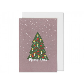 Ava & Yves Greeting Card CHRISTMAS TREE & SNOWFLAKES "Merry Xmas" aubergine