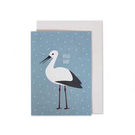 Ava & Yves Greeting Card HELLO BABY Stork blue