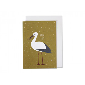 Ava & Yves Greeting Card HELLO BABY Stork ocher