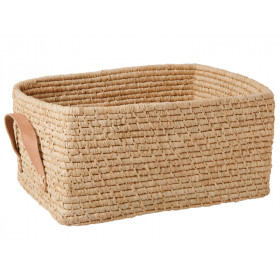 RICE basket leather grips rectangular NATURAL