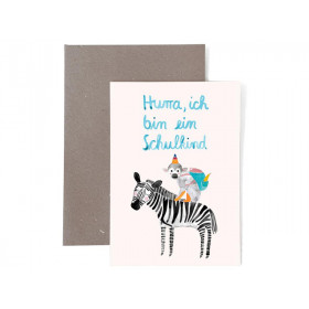 Frau Ottilie Greeting card for school start SCHOOL CHILD Zebra & Monkey