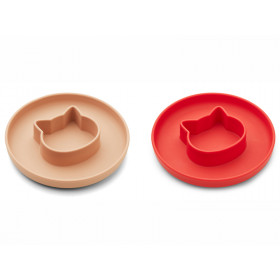LIEWOOD 2 Silicone Plate Set Gordon CAT apple red & tuscany rose 