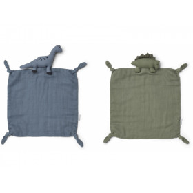 LIEWOOD 2-Pack Cuddle Cloth Agnete DINO blue wave & faune green mix