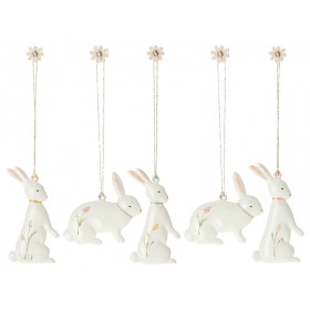 Maileg 5 Metal Ornaments EASTER BUNNY floral