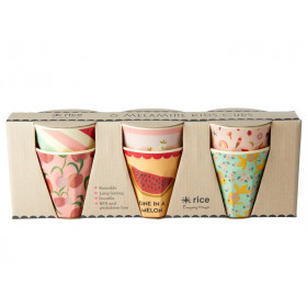 Rice Small Melamine Curved Cups in 6 Lets Summer Prints 
