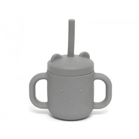 Petit Monkey Silicone STRAW CUP with Handles pewter green