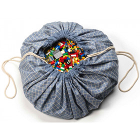 Play & Go Organic Cotton Toy Storage Bag GRID BLUE