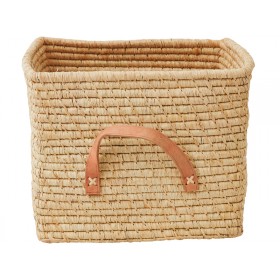 RICE basket in natural with leather handles