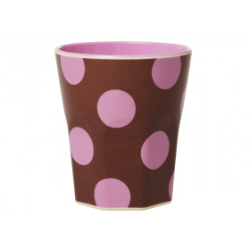 RICE Melamine Cup BROWN with soft pink dots Jumbo