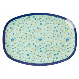 RICE Melamine Rectangular Plate BLUE FLORAL PRINT