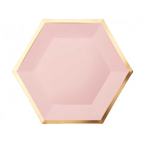 Rico Design 10 Large Paper Plates HEXAGON rose/gold